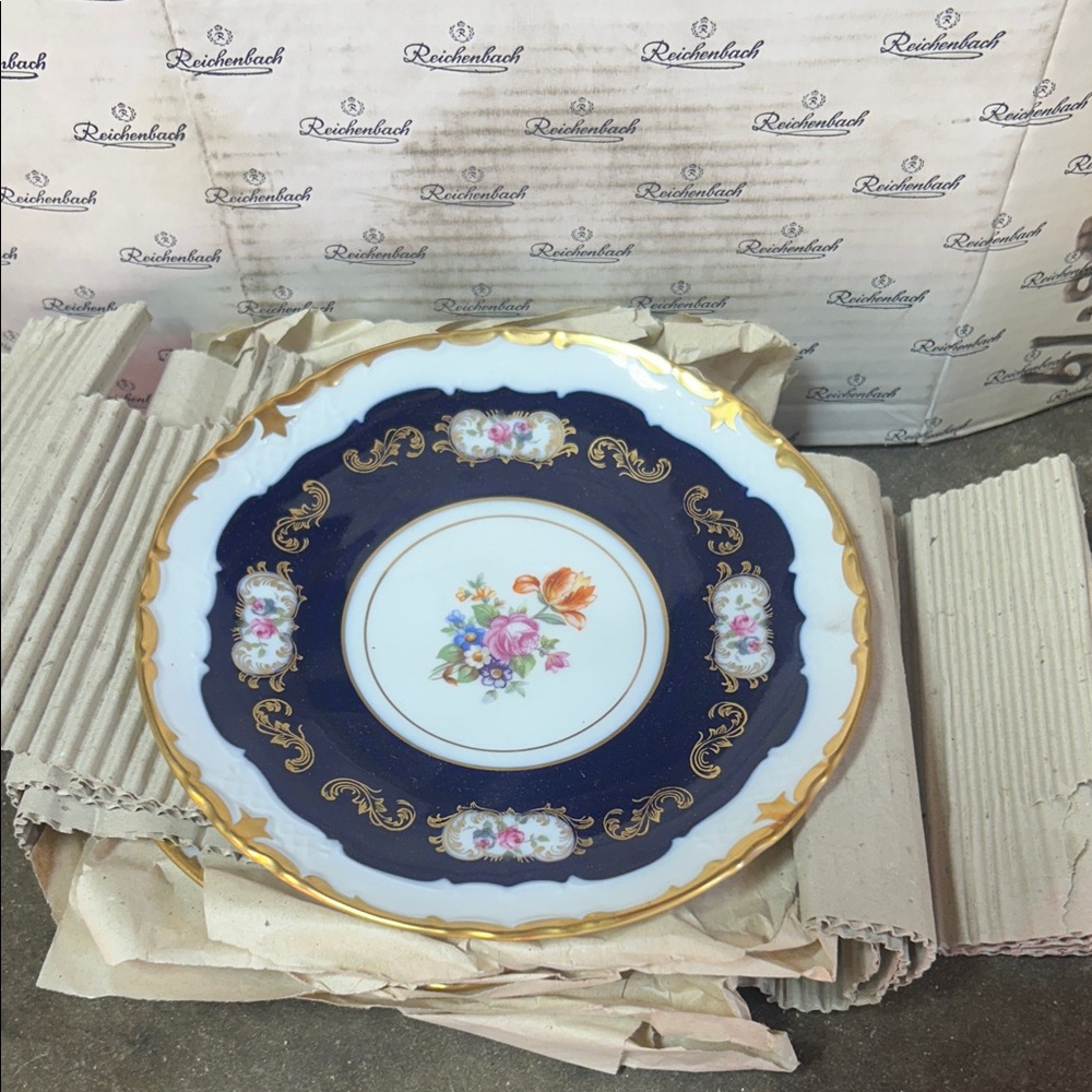 Reichenbach made in Germany Kobalt Gobalt Blue and Gold Floral Dessert Plate New